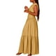 thumbnail image 4 of Sexy Vestido para las Mujeres, Color Sólido sin Mangas Cuello Redondo Plegado Cintura Retracta Tobillo Longitud Maxi Vestido, 4 of 8