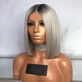 thumbnail image 5 of Peluca HUOGUO, de pelo sintético, corto y rizado, gris degradado, para fiesta, 5 of 5