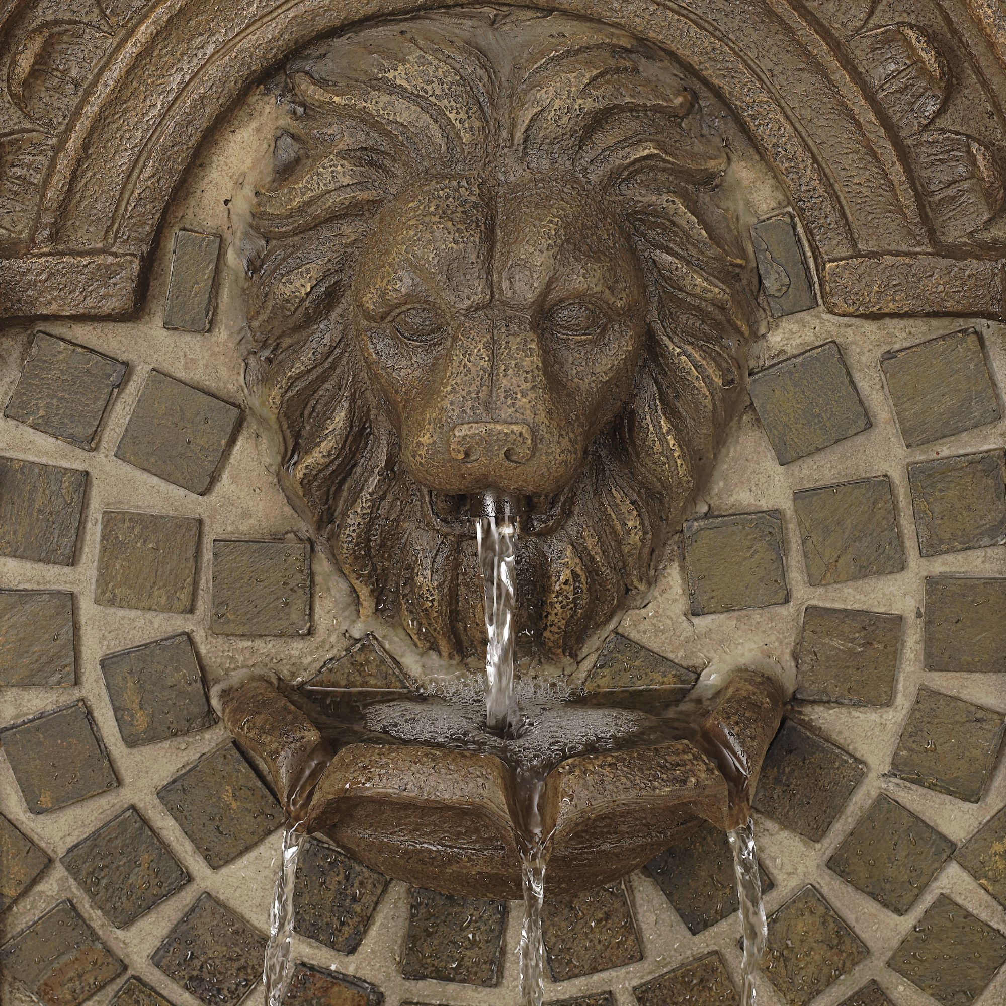 Royal Lions Head 51" High Large Italian Outdoor Decor Faux Stone Floor Fountain with Light Outside Garden Patio