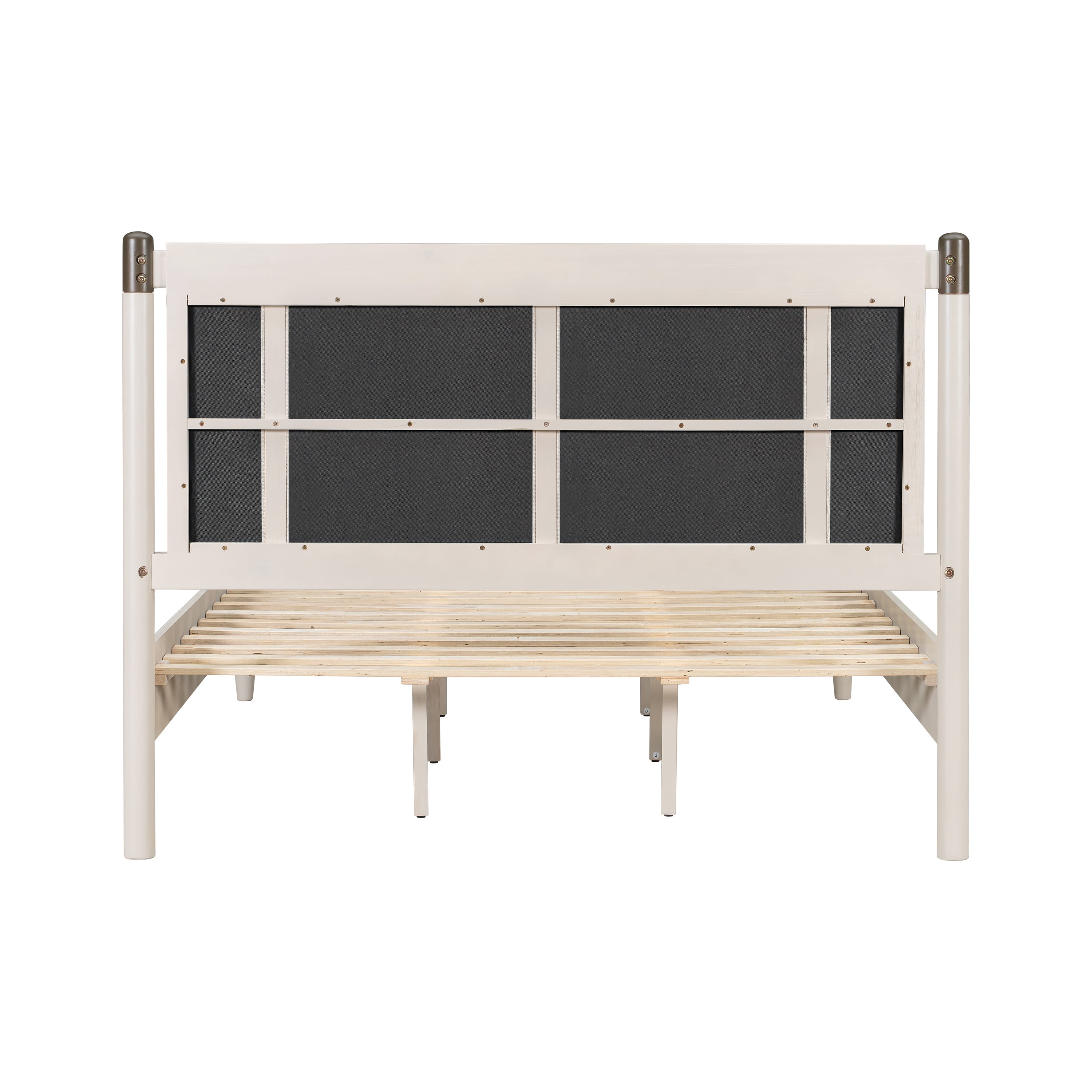 Queen Bed Frame 81 Inch, Solid Wood Platform Bed with Upholstered Headboard and Metal Handles, Heavy Duty Bed Frame with 500 lbs Support, Grey