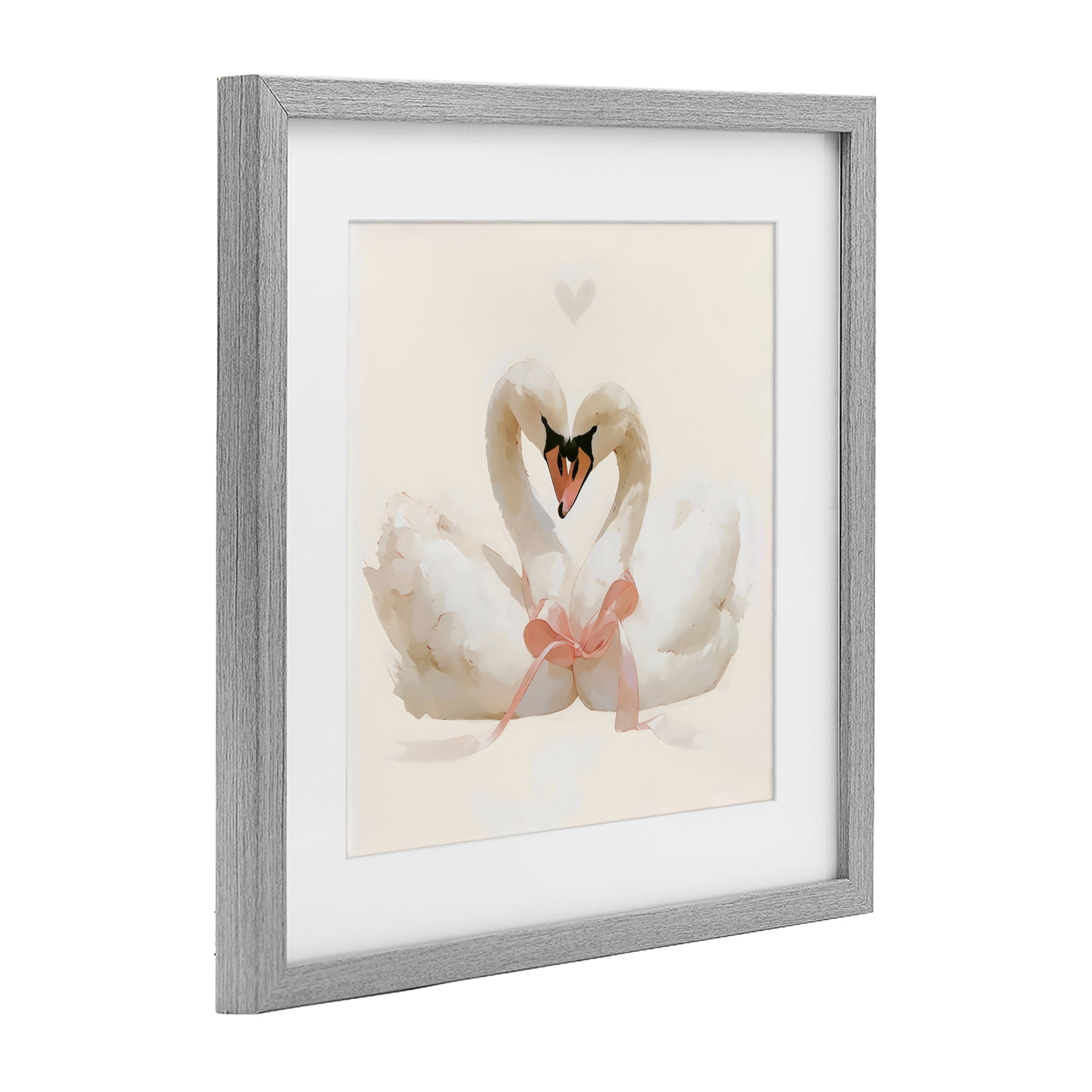 Stupell Industries Swan Pair with Bow Gray Framed Print Under Glass, design by Creative Studio