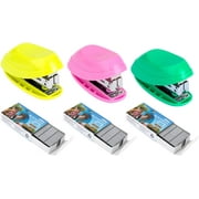 3 Pack Mini Stapler with 3000pcs Staples & Built-in Staple Remover 15 Sheet Capacity, 3 Colors