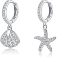 thumbnail image 6 of 925 Sterling Silver CZ Seashell Hoop Earrings for Women Teens Starfish Huggie Earrings Dangle Beach Earrings, 6 of 9