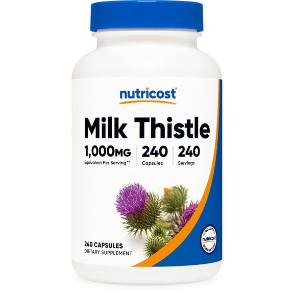 Nutricost Milk Thistle 1,000mg Equivalent (from 250mg of 4:1 Extract) Per Serving, 240 Capsules for 240 Servings Per Bottle - Vegan, GMO Free and Gluten Free