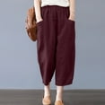 thumbnail image 2 of LLYwey Womens Hiking Pants Fashion Women Summer Casual Loose Cotton and Linen Pocket Solid Trousers Pants Work Cargo Pants Female Long Pant Style H1113 Wine L, 2 of 9