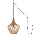 thumbnail image 3 of JONATHAN Y Lucas 13" 1-Light Farmhouse Coastal Rattan 180" Cord Plug-In or Hardwired LED Pendant, Brown, 3 of 10