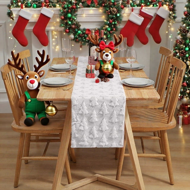 BKER Christmas Table Flag Restaurant Decoration Christmas Embroidered Sequins Three Table Flag Tablecloth