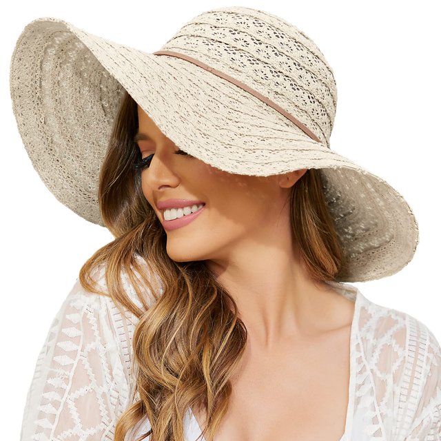 Sombrero de paja de ala ancha para mujer, sombrero de playa, sombrero de sol, protección UV, sombrero de playa enrollable, para verano, gorra de playa