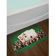 thumbnail image 2 of Poker Bath Mat, Illustration with Stack of Gaming Chips and Playing Cards Showing 2 Aces, Plush Bathroom Decor Mat with Non Slip Backing, 29.5" X 17.5", Emerald and Multicolor, by Ambesonne, 2 of 2