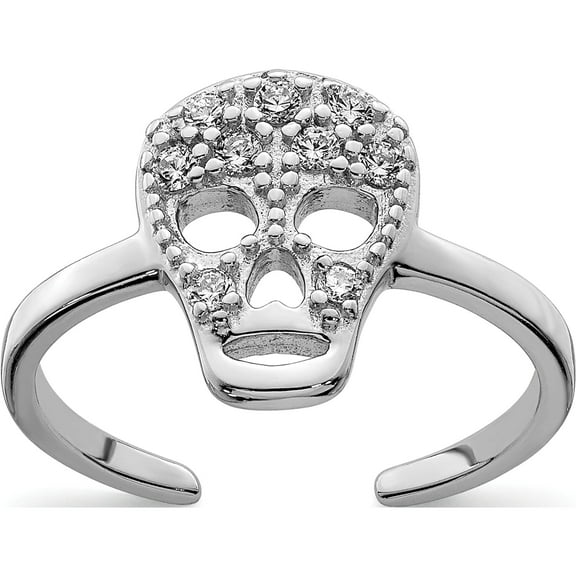 Sterling Silver Rhodium-Plated Cz Skull Toe Ring Made In China qr6042