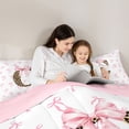 thumbnail image 3 of Erosebridal Aesthetic Coquette Bowknot 7pcs Bedding Comforter Set,Letter C Monogrammed Queen Bedding Sets For Girls Kids,Pink White Brown,Reversible, 3 of 7