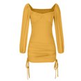 thumbnail image 4 of Women's Square Neck Dress Long Sleeve Drawstring Ruched Wrap Dress Casual Slim Fit Party Beach Mini Dresses, 4 of 9