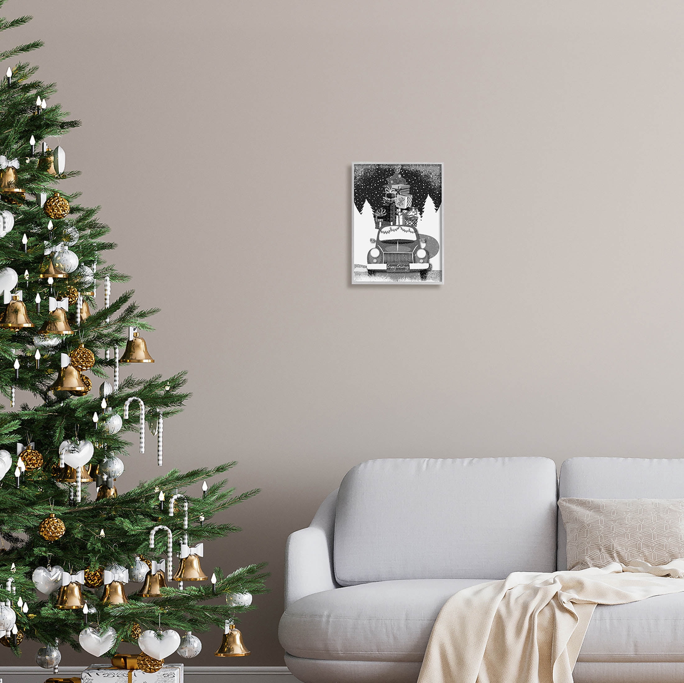 Stupell Industries Happy Holidays Gifts Car Graphic Art Gray Framed Art Print Wall Art, Design by Andrea Jasid Grassi