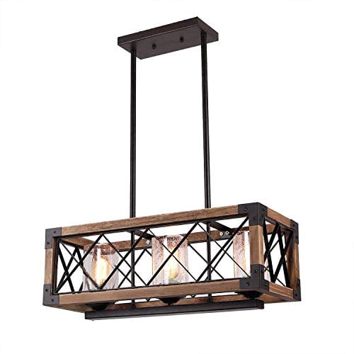 Giluta Kitchen Island Pendant Light Rectangle Wood Metal Chandelier Black Finish Rustic Industrial Vintage Ceiling Fixture 3 Lights With Seeded Glass Shade 17809 Com Giluta Kitchen Island Pendant Light, Vintage Ceiling Light Fixtures