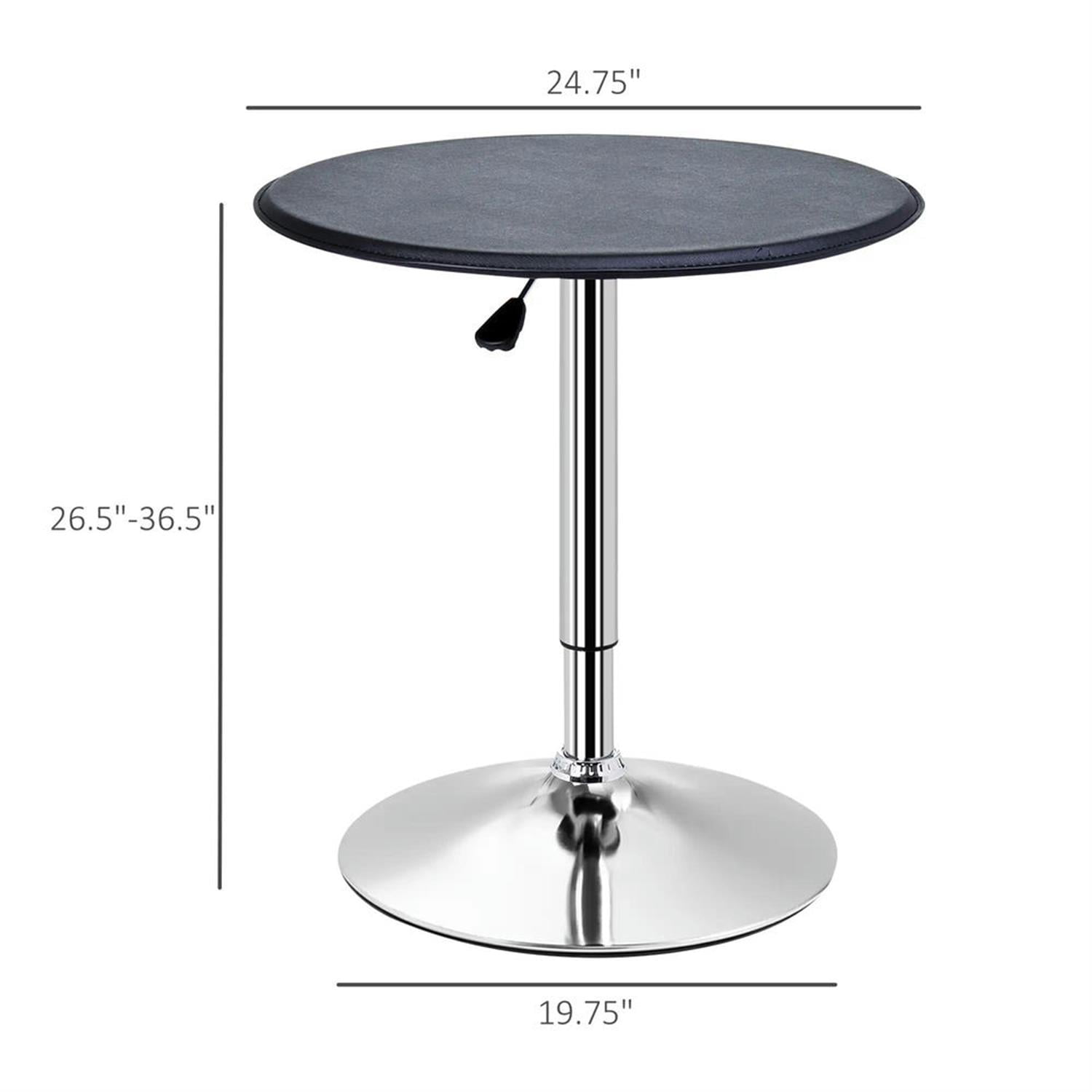 Demi Bonn 36" Outdoor Bistro Tables Faux Leather Chrome Round Pub Table Adjustable Height Cocktail Table Metal Base, Black