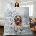 thumbnail image 2 of Playful Bloodhound Welcomes Winter Snowy Day with Cardinal Bird Quilt Blanket Dog Lover Cozy Comforter Throw Blanket - 12017, 2 of 5