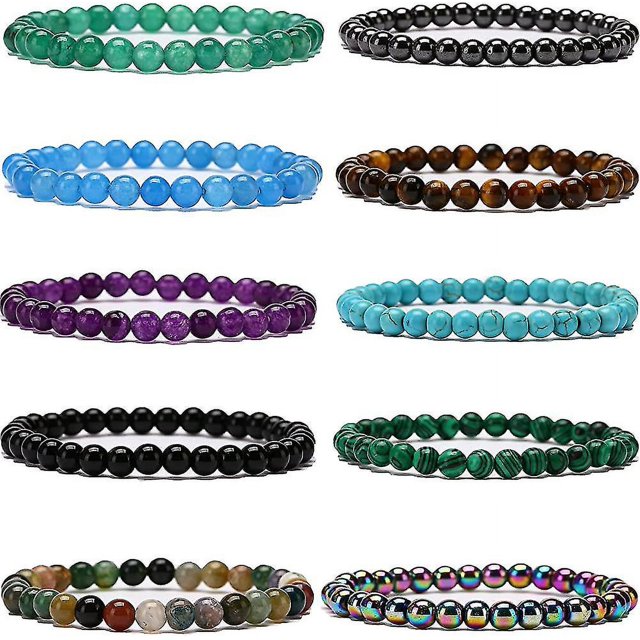Pulseras de piedras preciosas YONGSHENG 10 piezas 6 mm gema hecha a mano