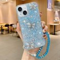 thumbnail image 1 of For iPhone 15 Starry Sequin Jade Butterfly Epoxy TPU Phone Case with Strap, 1 of 5