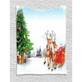 thumbnail image 1 of Santa Tapestry, Snow Covered Christmas Village with Cartoon Santa on His Sleigh Big Tree and Boxes, Wall Hanging for Bedroom Living Room Dorm Decor, 40W X 60L Inches, Multicolor, by Ambesonne, 1 of 2