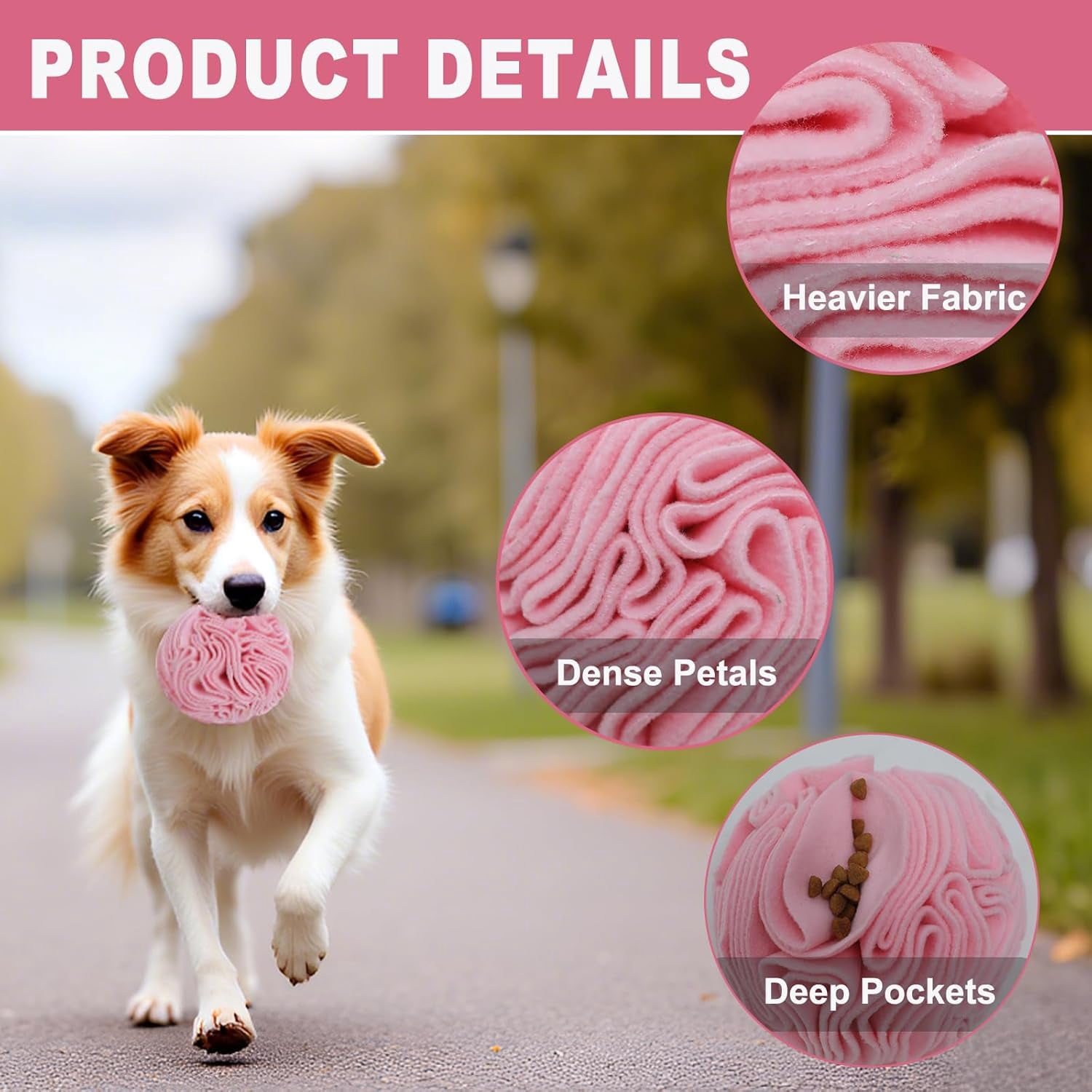 Snuffle Ball for Dogs, Slow Feeder Mental Enrichment Toy, Cute Interactive Puzzle Game for Anxiety Relief & Indoor Fun, Pet Search Game for Small Medium Dogs, Machine Washable Light Red,Small
