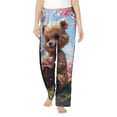 thumbnail image 2 of Picia Romantic Floral Bear Womens Soft Woven Cotton Elastic Waistband Sleep Pajama Pant Lounge Sleep Pant With Pockets And Drawstring-Small, 2 of 9
