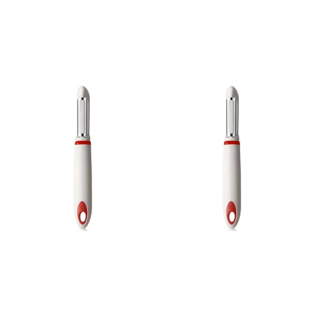 Cateissary Pelador de patatas de cocina de acero inoxidable, cepillador de frutas y verduras, rallador de alimentos seguro para melón y tomate rápido, blanco rojo 2piezas Cateissary CBP115019