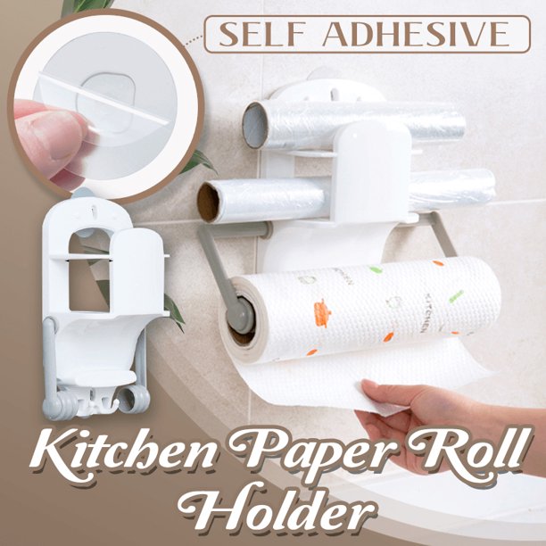 Paper Towel Holder Wall Mounted Self Adhesive Kitchen Paper Roll Holder Storage Paper Towel