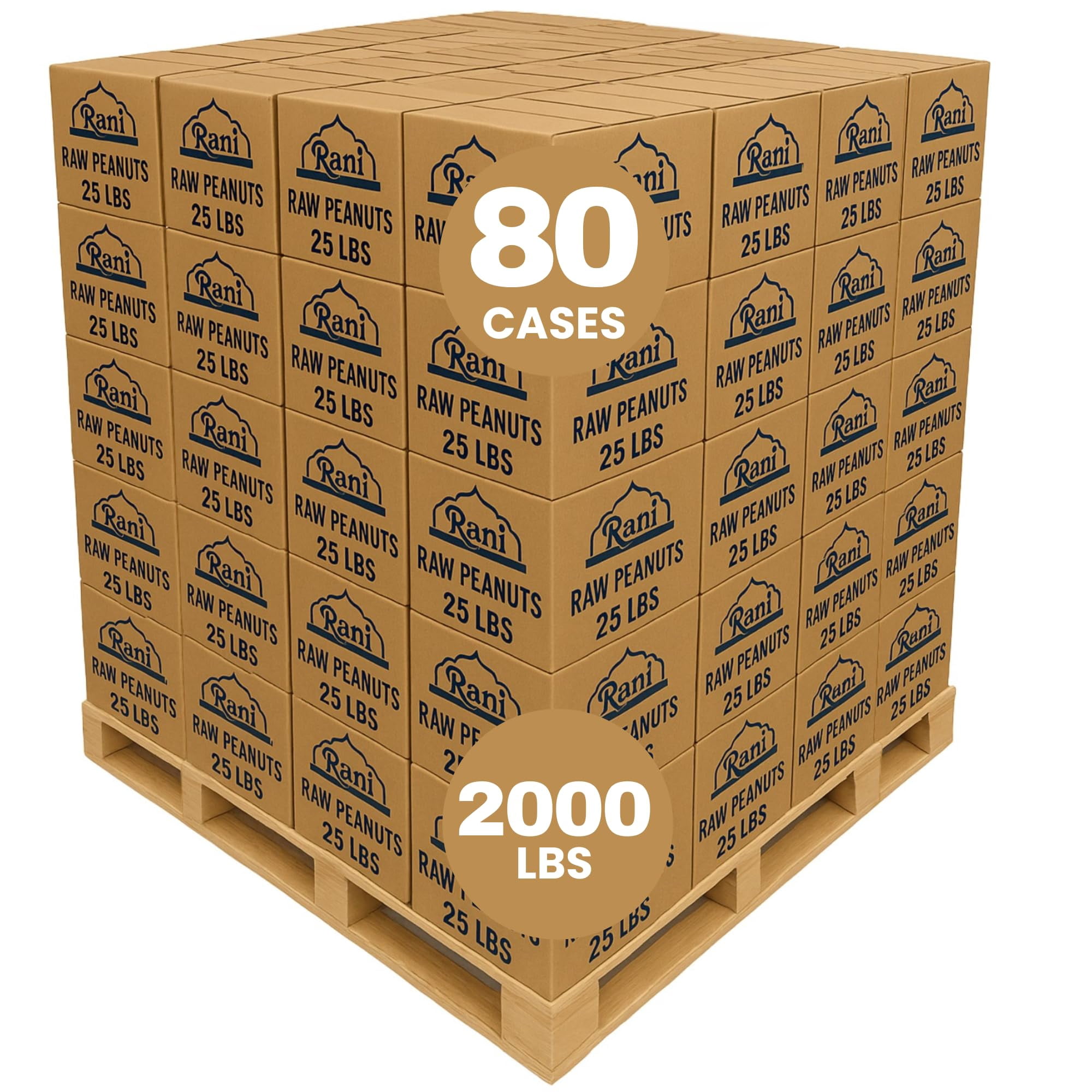 Rani Peanuts, Raw Whole With Skin (uncooked, unsalted) 25lbs (400oz) Bulk Box, 80 cases per Pallet ~ All Natural | Vegan | Gluten Friendly | Fresh ~ Spanish Grade Groundnut/Red-skin