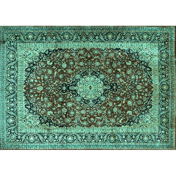 Ahgly Company Machine Washable Indoor Rectangle Persian Turquoise Blue Traditional Area Rugs, 6' x 9'