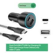 onn Dual USB-C and USB-A Port 32W Car Charger with 3ft Cable, Lightning-Fast Charging, Certified for Safety