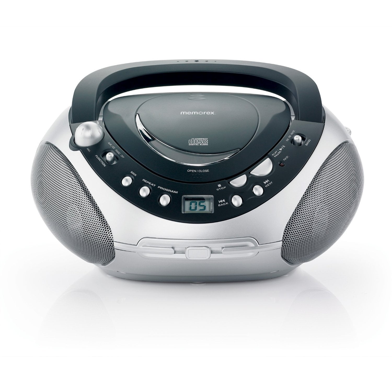 Refurbished Memorex Portable CD Boombox with AM/FM Tuner Black/Silver