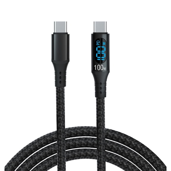 5A 100W USB C Fast Charging Cable 1Meter with Live Power Display Braided Nylon Design for Phones Laptops Tablets