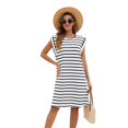thumbnail image 2 of Womens Striped Summer Dresses 2025 Crewneck Cap Sleeve Color Block Casual A Line Tshirt Dress White One size, 2 of 9