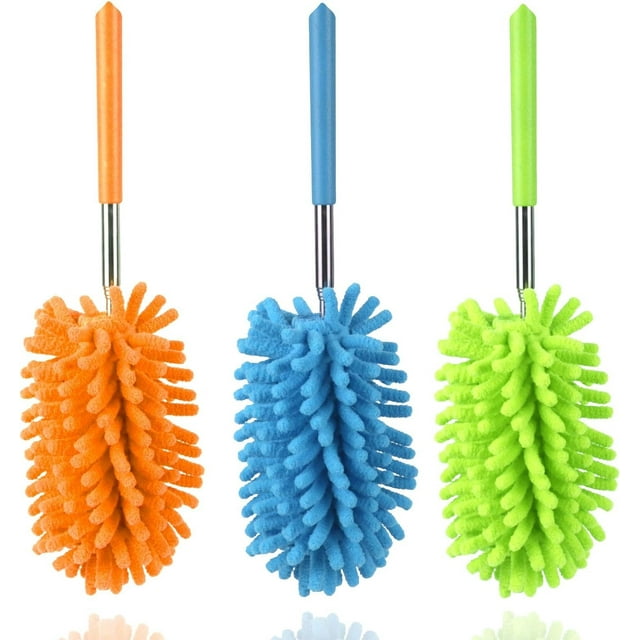 Plumero de plumas de microfibra, hasta 30 pulgadas, mini plumeros lavables extensibles y flexibles para limpiar ventiladores de techo, techos altos, persianas, muebles, 3 piezas