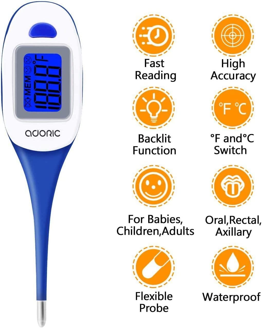 Digital clinical thermometer with fever alarm ▻ waterproof✓ fast ✓ precise ✓