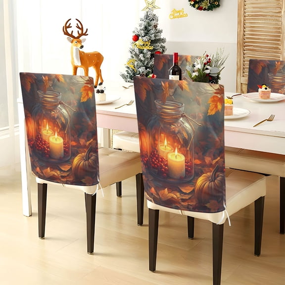 YAZAOO Chair Covers Set Home Kitchen Candle in Autumn Setting Party Decor Seat Back Cover Protector