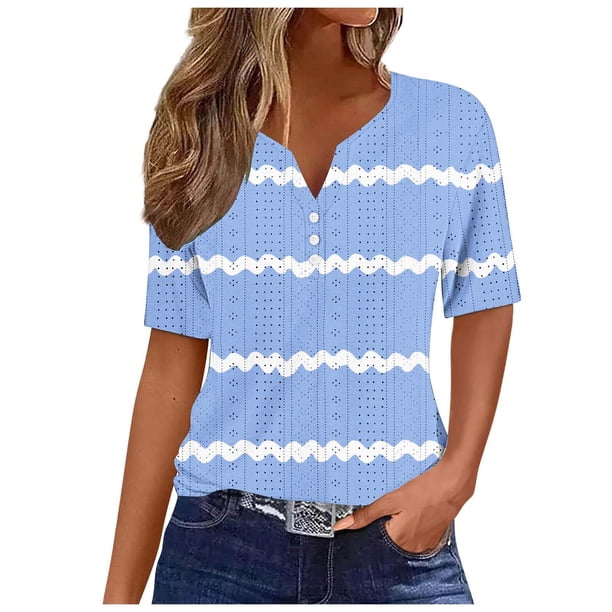 Camisetas Casuales de Mujer con Cuello en V Camiseta de Color Sólido, Manga Corta Casual Top para el Uso Diario