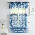 thumbnail image 2 of Blue White Kitchen Curtains 24" Small Tier Curtains Bathroom Basement Window Curtain Set Navy Leaf Print Café Curtains 2 Panels, 2 of 6