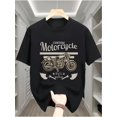 thumbnail image 1 of 100% Cotton Casual Men's T-Shirt, Short Sleeve Crew Neck Tee with Motorcycle Graphic, Geometric Pattern, Comfortable All-Season Top, Teen Regular Fit - MOTORCYCLE Letter Print Design, Summer Gifts, 1 of 6