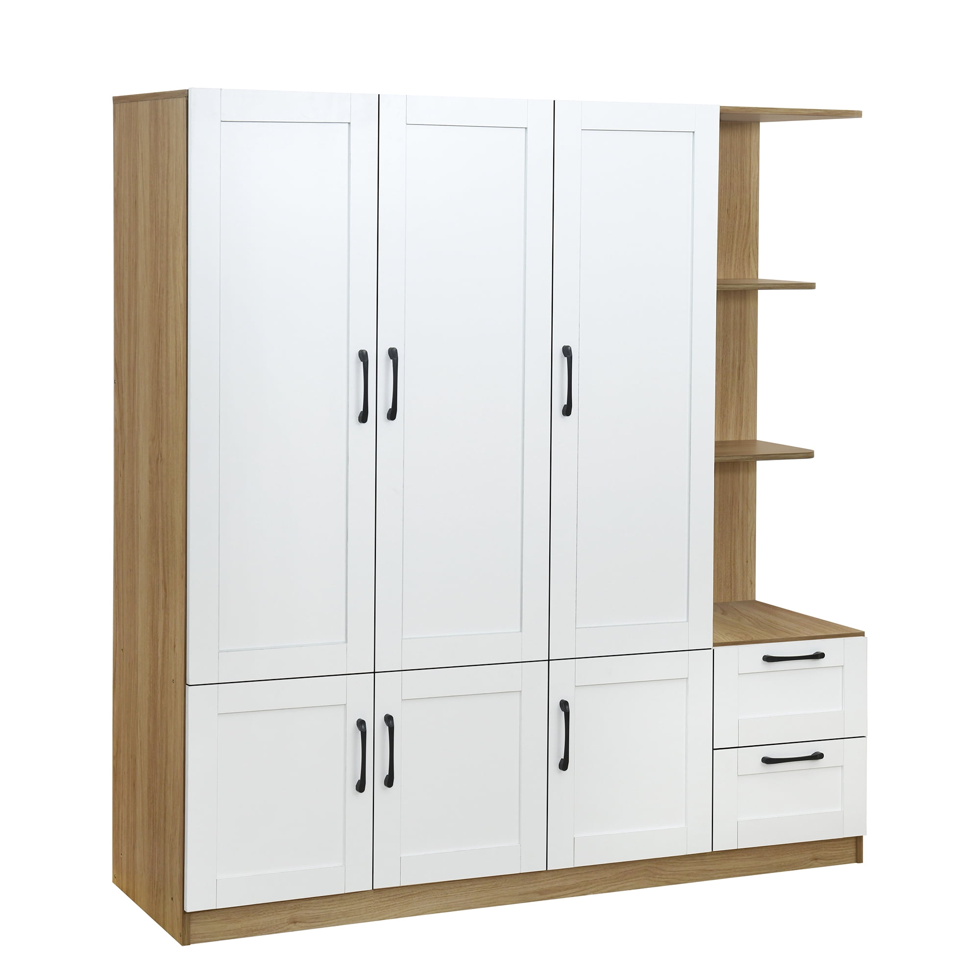 Euroco Modern Wood 3-Door Wardrobe with Drawers and Shelves for Kids Adults, White