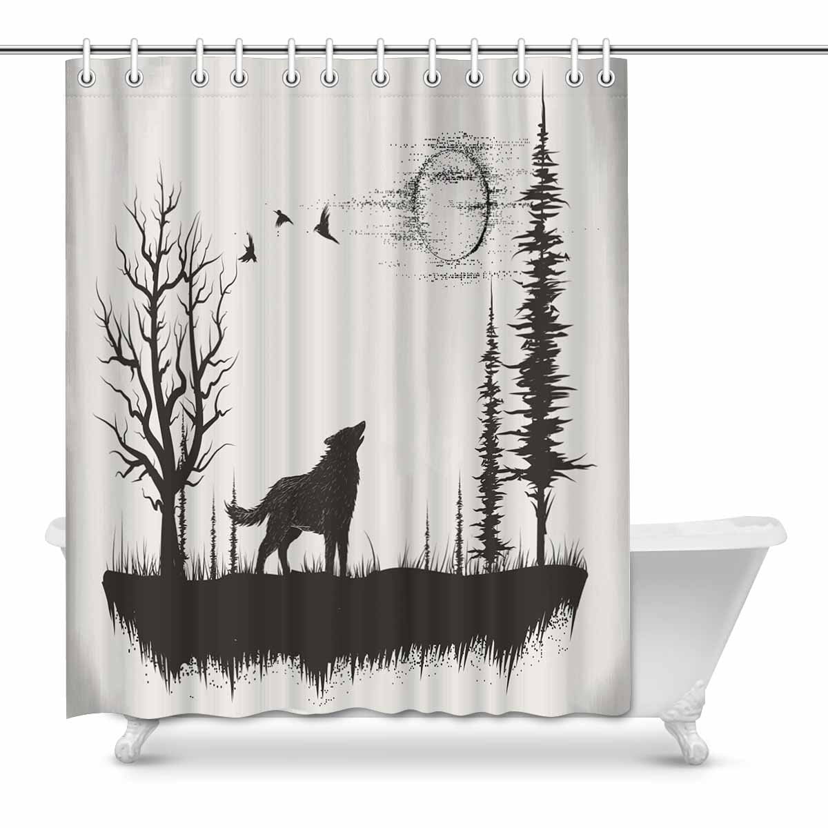 Pop Wolf Howling At The Moon In The Forest Shower Curtain Bathroom Decor Set 60x72 Inch Walmart Canada