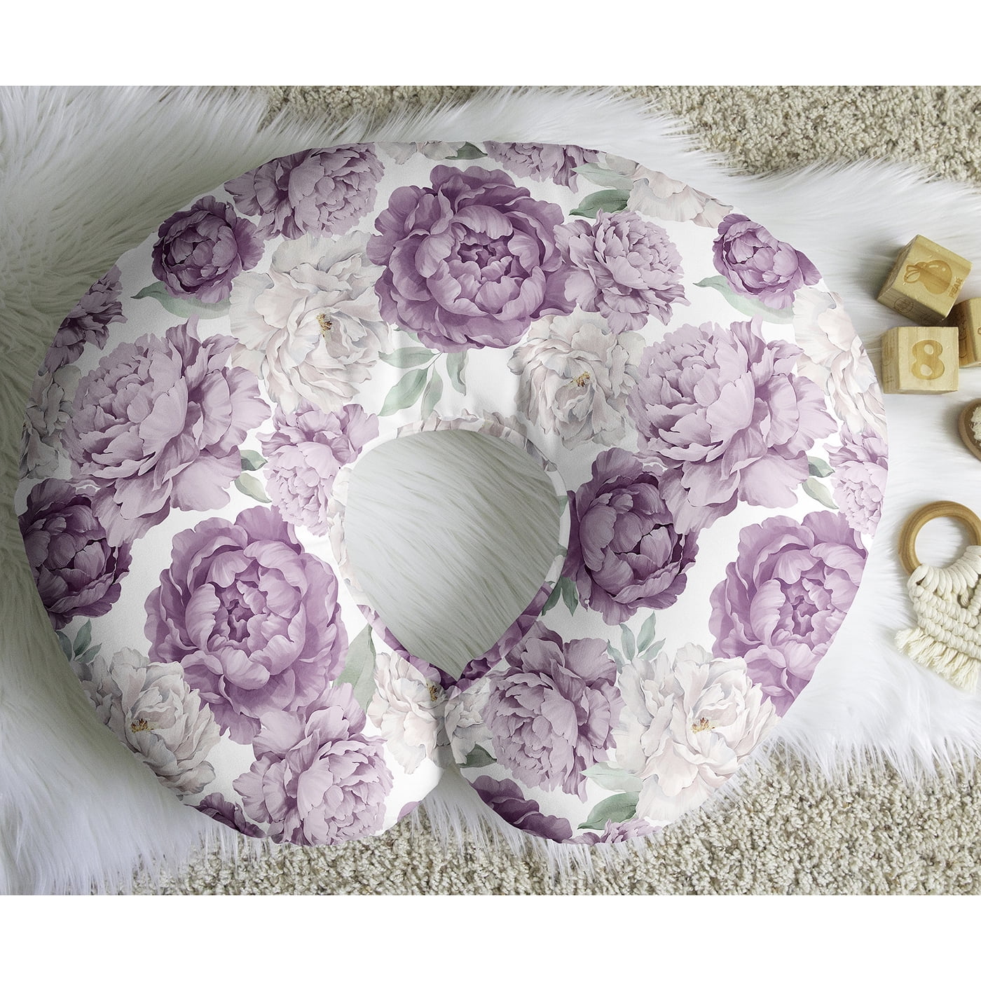Sweet Jojo Designs Peony Floral Garden Lavender Purple and Ivory Girl Nursing Pillow Cover Case (Pillow Not Included)