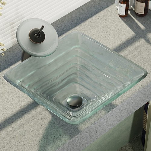 Ren Textured Glass Square Vessel Bathroom Sink With Faucet Walmart Com Walmart Com