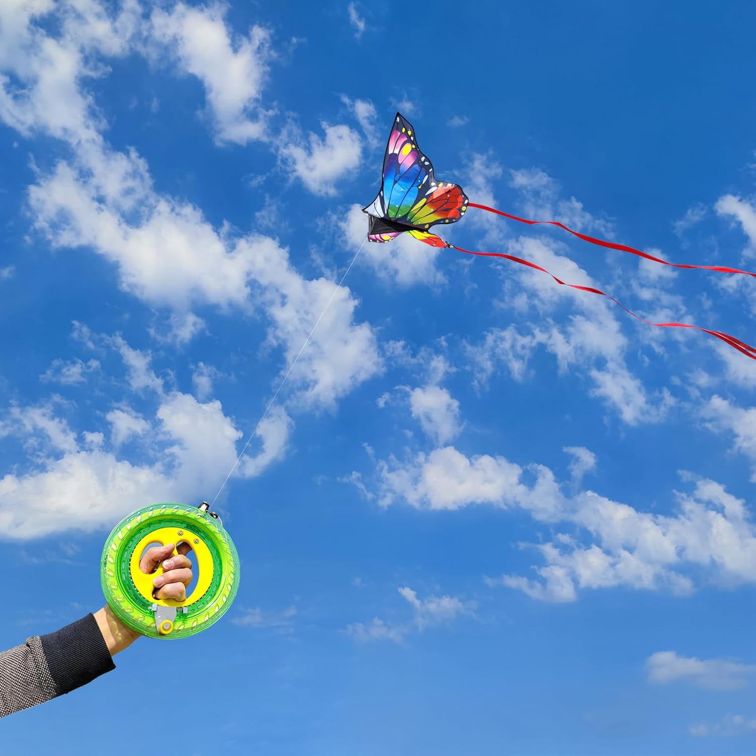 Large Single Line Butterfly Kite for Kids and Adults, Easy to Fly 55" x 28" Beach Kite for Beginners with 300ft String and Handle