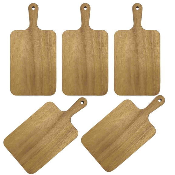 5 Pack Acacia Wood Cutting Board Bulk Wooden Serving Tray Kitchen Chopping Boards with Handle for Laser Engrave (13.8 x 7 Inch)