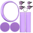 thumbnail image 2 of MODANU 10 Pcs Car Accessories Set with Leather Steering Wheel Cover Seatbelt Cover Bling Car Ring Sticker Flower Air Vent Clip (Purple), 2 of 6