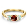 thumbnail image 3 of Gem Stone King 18K Yellow Gold Plated Silver Red Garnet and Simulated White Opal Engagement Ring for Women | 1.05 Cttw | Round 5MM | Gemstone January Birthstone | Size 6, 3 of 6