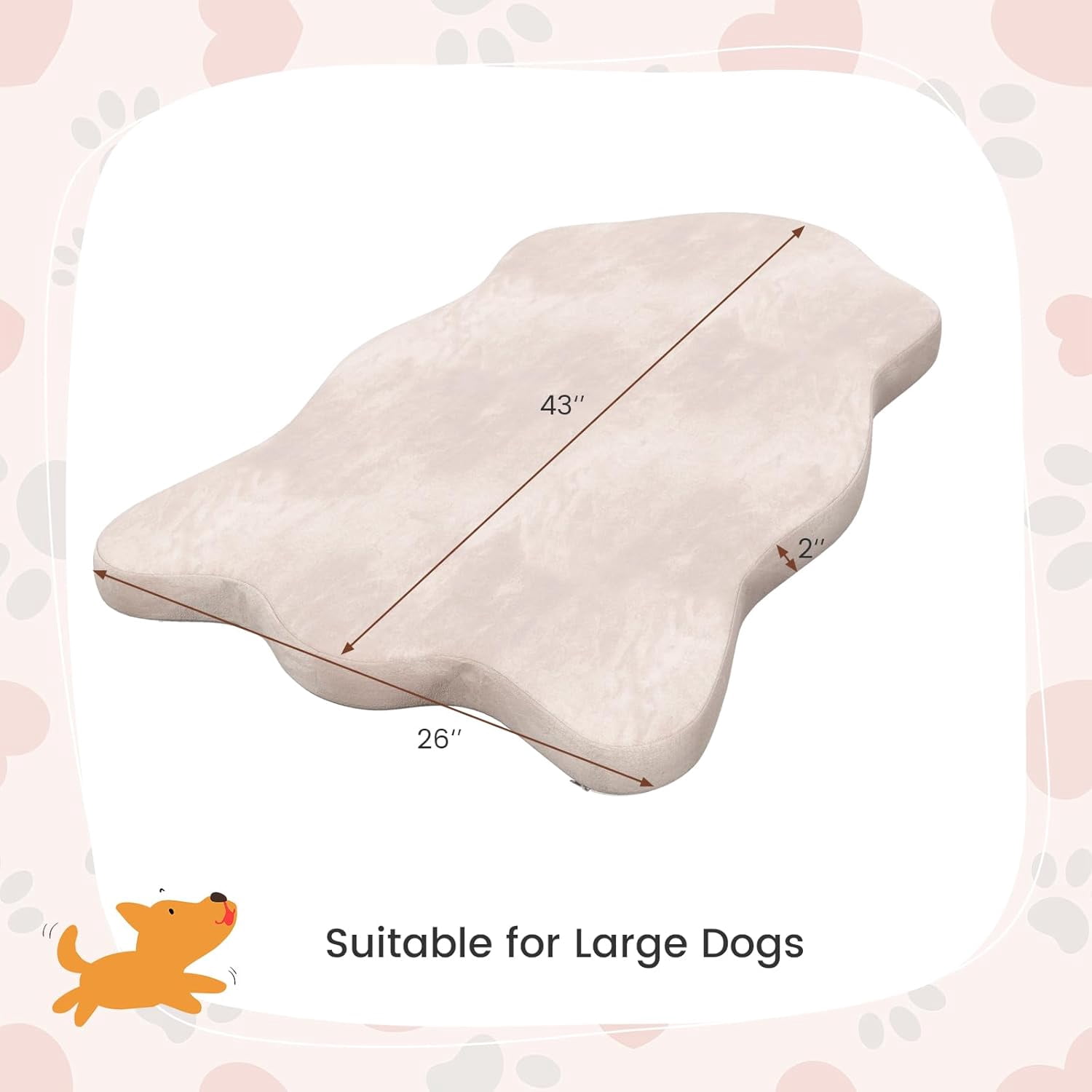 Memory Foam Dog Bed with Removable Washable Cover, Non-Slip Bottom, Egg Crate Foam Pet Sleeping Mat for Large Medium Dogs, 43 x 26 inch, Orthopedic Dog Bed Indoor Outdoor (Beige)