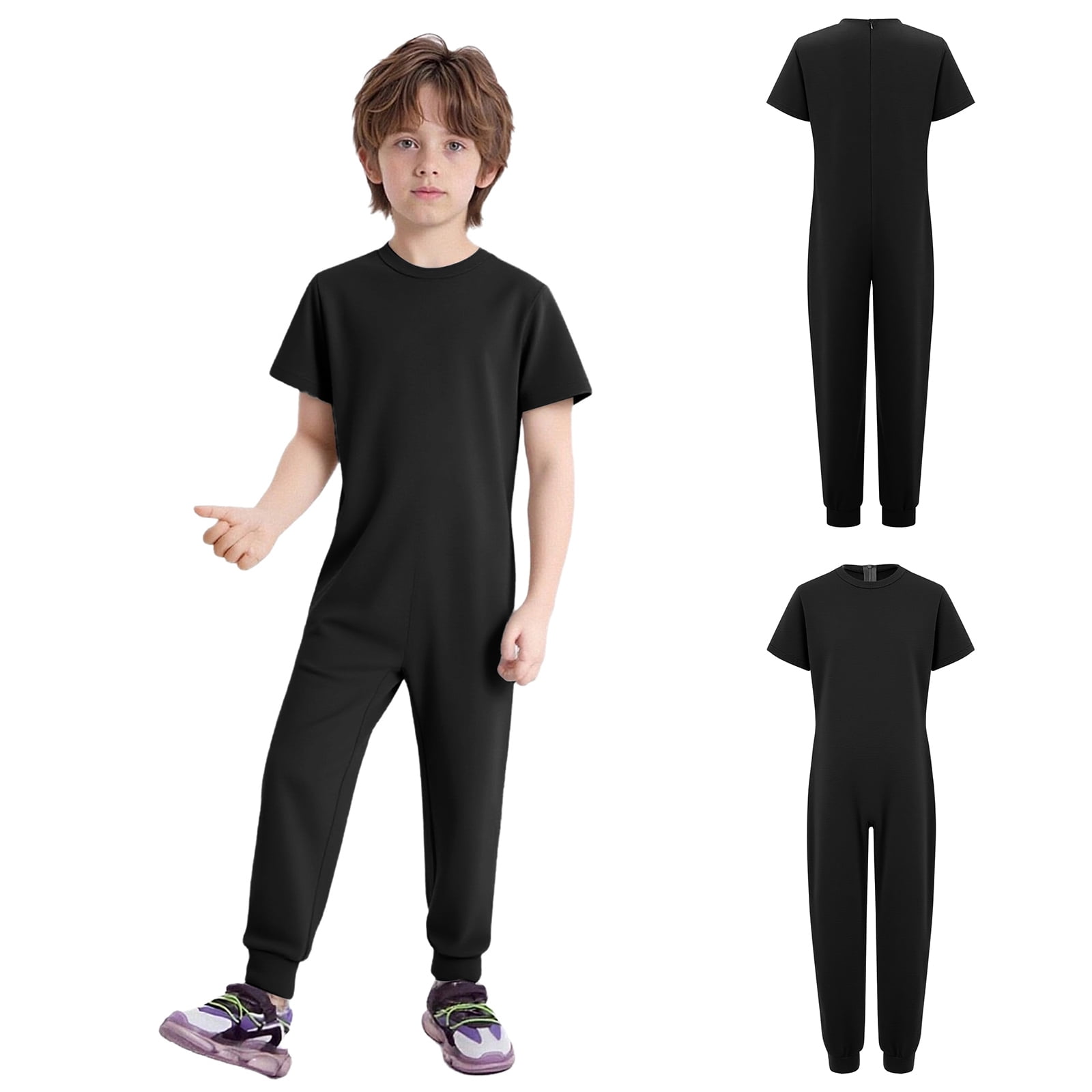 iiniim Boys Special Needs Bodysuit Full Length Jumpsuit One-Piece Romper Playsuit Adaptive Clothes Black 14