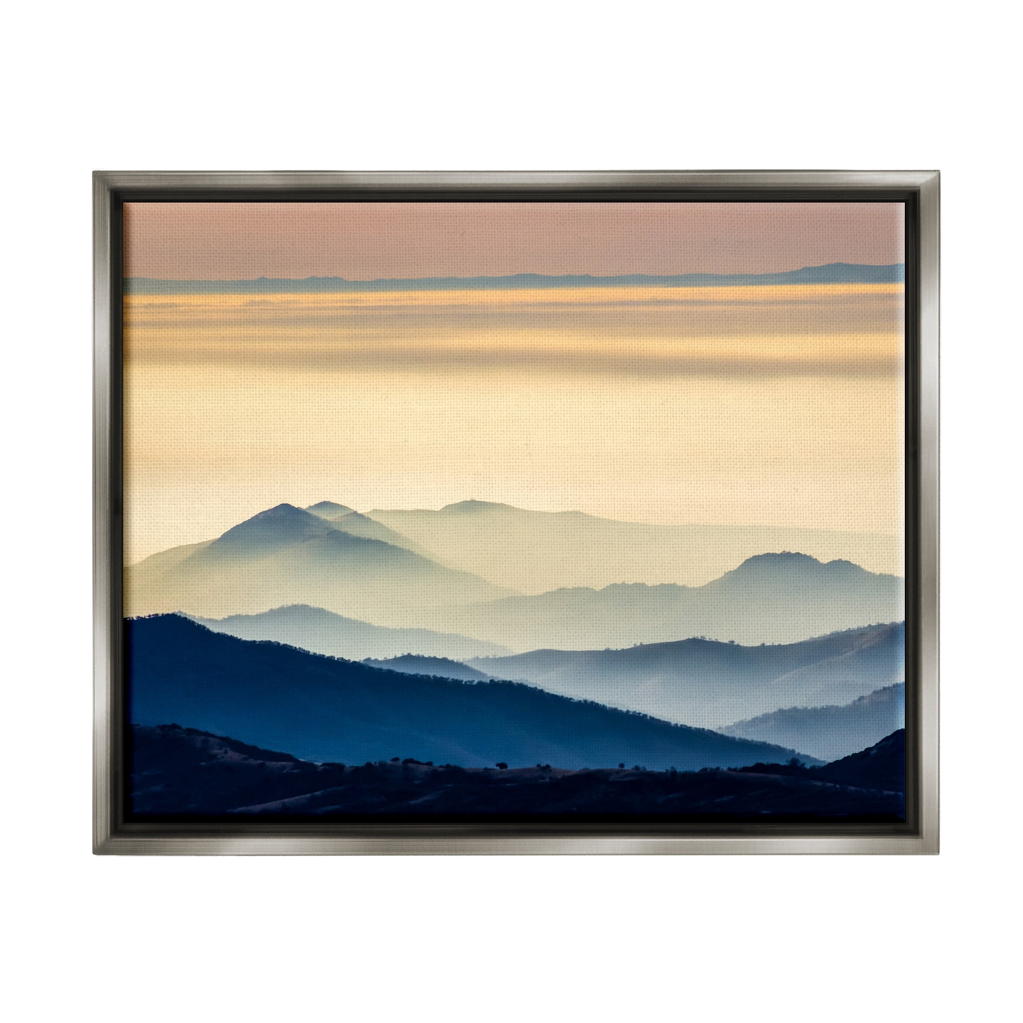 Stupell Industries Layered Foggy Sunrise Mountain Peaks Radiant Glow Photograph Luster Gray Floating Framed Canvas Print Wall Art, Design by Jeff Poe Photography